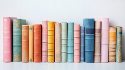 Naklejka premium Artistic display of pastel toned books arranged neatly on a shelf