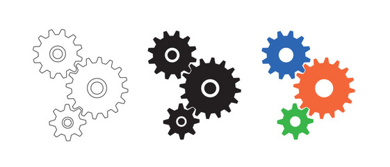 Set of gears cogwheel vector icon illustration isolated on white background.  machine gear silhouette and logo art work.