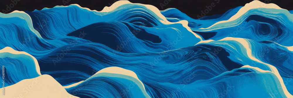Poster flowing dark blue wave pattern creates a serene and smooth visual experience