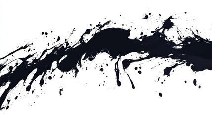 Artistic black paint splatter on a white background creating dynamic abstract patterns and textures