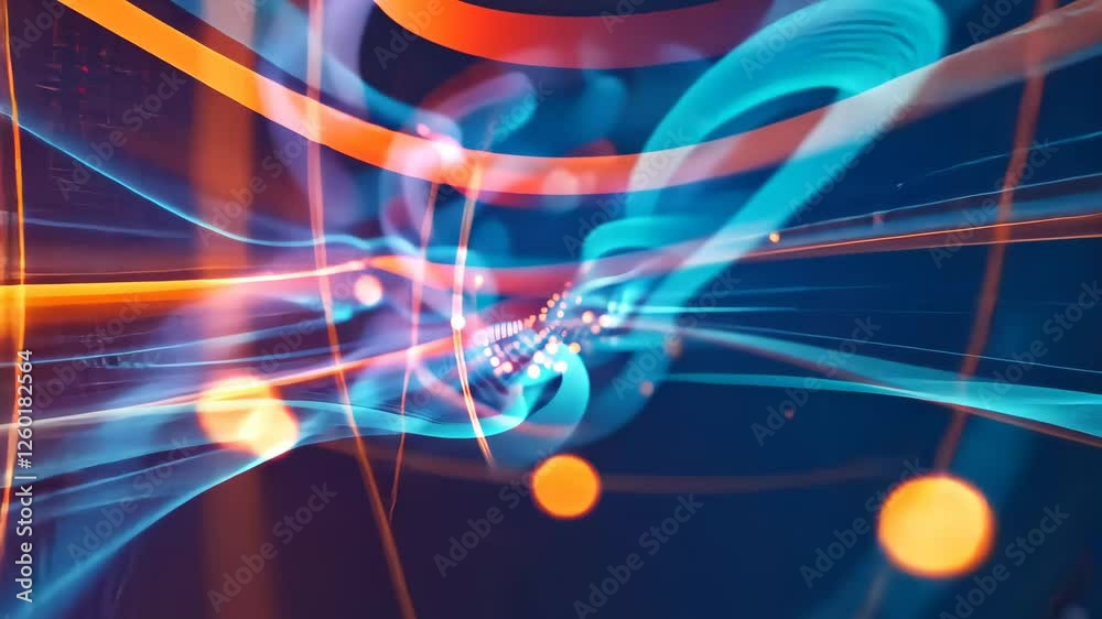 Poster glowing particles and vibrant waves create an intricate network of color, resembling a dynamic digit