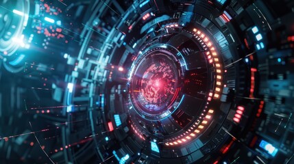 Futuristic digital interface with glowing elements and patterns