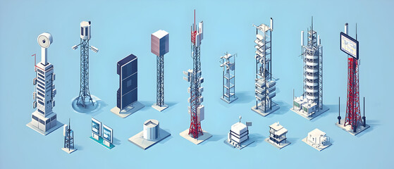 Isometric communication towers, antennas