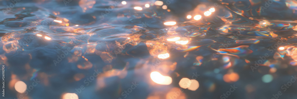 Poster bokeh texture creates shimmering depth in varied light reflections over water's surface