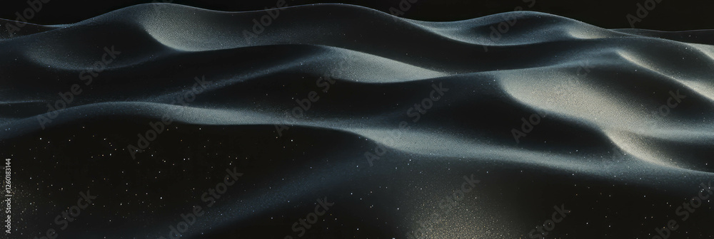 Poster Smooth black sand dune with gentle curves and windblown patterns under soft light