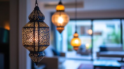 Intricate Metal Lanterns Illuminate Modern Living Space