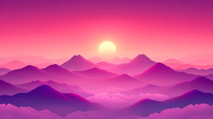 Pink Sunrise Mountainscape Soft Light Dreamy Pastel Landscape. AI Generated