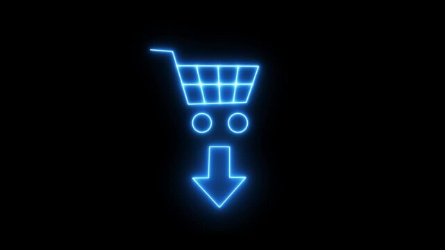 glowing neon color shopping cart animated icon Online shopping icon motion animation, continuous seamless loop mark, futuristic cyber technology look