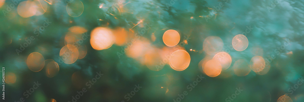 Poster Soft round bokeh texture with warm golden sparkles creating a dreamy atmosphere