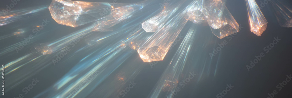 Poster Dynamic display of crystal flares creating vibrant light effects in abstract formations