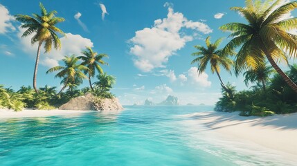 Fototapeta na wymiar Tropical beach paradise, calm ocean, sunny sky, island