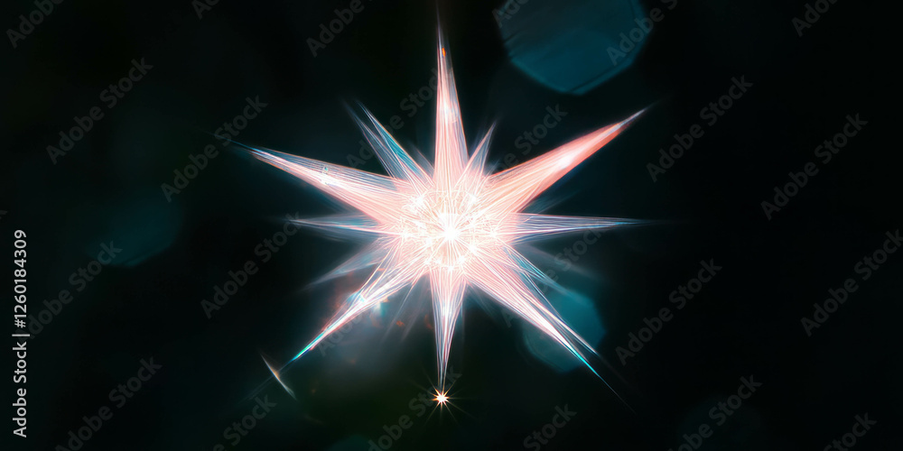 Fototapete vibrant star-shaped bokeh texture with sharp points and intense sparkle on a black background