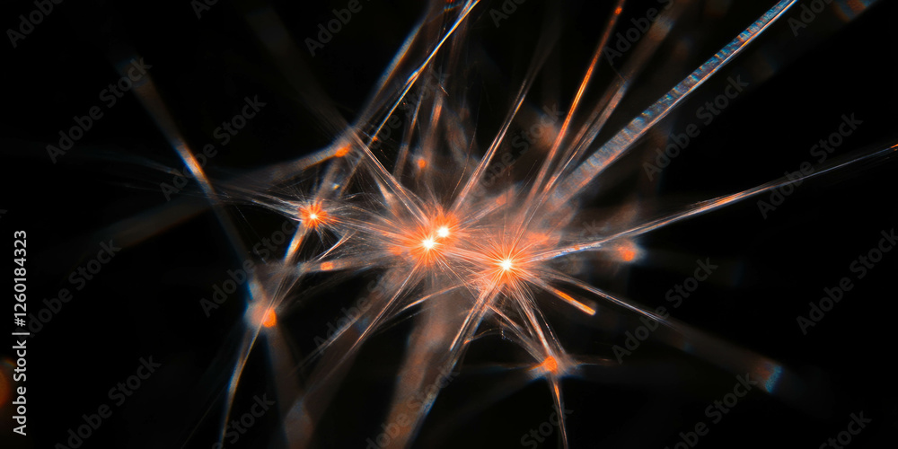 Aufkleber Star-shaped bokeh texture with sharp points and intense sparkle against black background