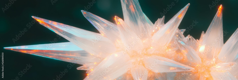Poster star-shaped crystal flares with sharp points and bright core display in artistic arrangement