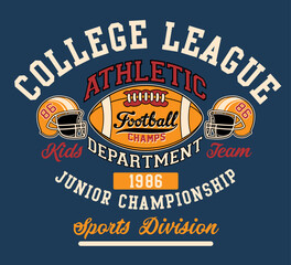 American football kids team  college junior league vintage vector print for children boy sport wear for shirt sweatshirt pajamas