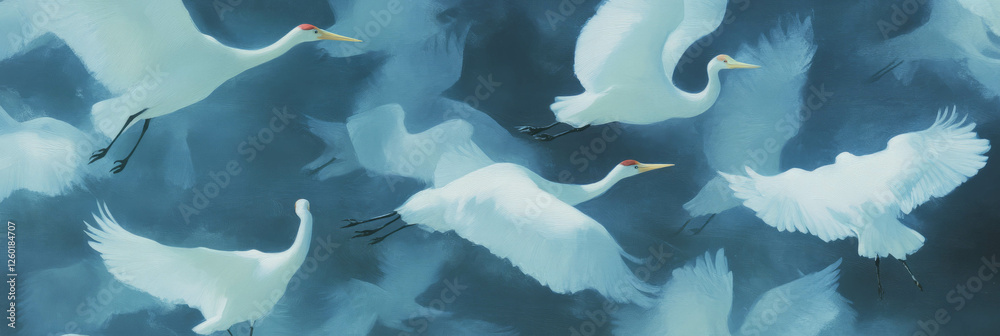 Poster Stylized crane bird pattern with elegant minimalist design and soft gray tones
