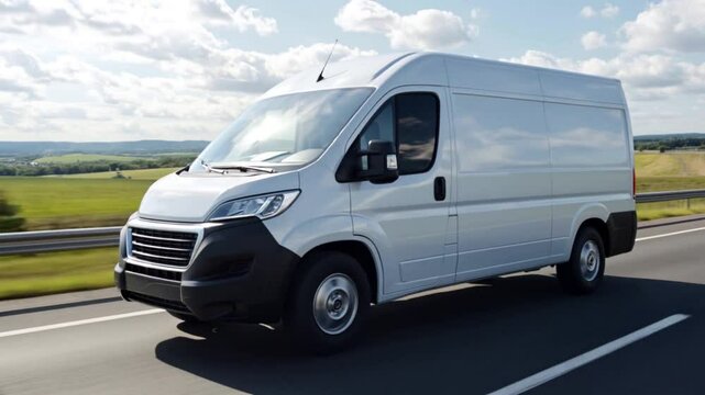 White cargo van on highway highlighting delivery and shipping industry