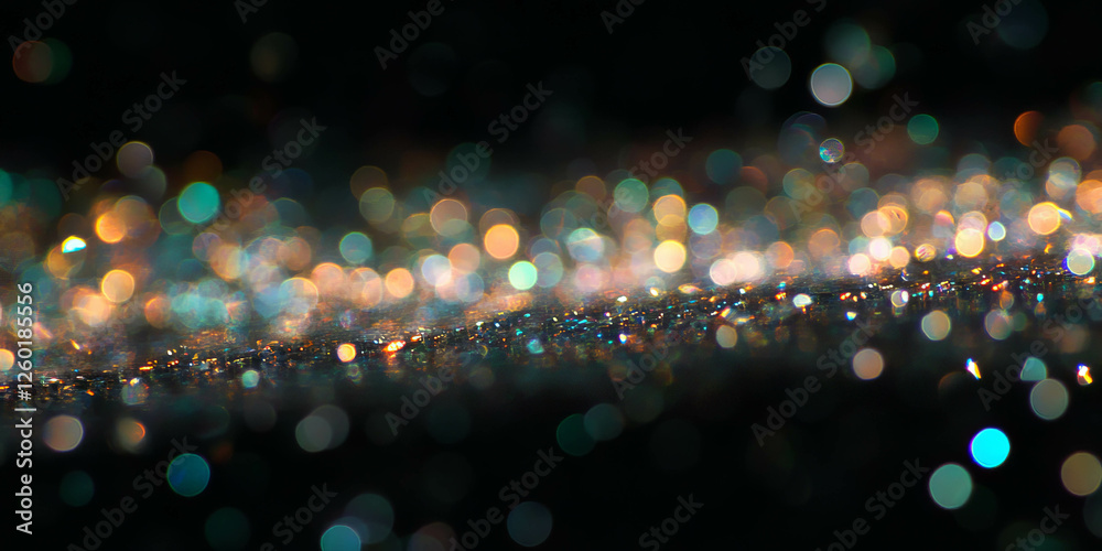 Poster Sparkling light spectrum with varied bokeh textures against a dark background