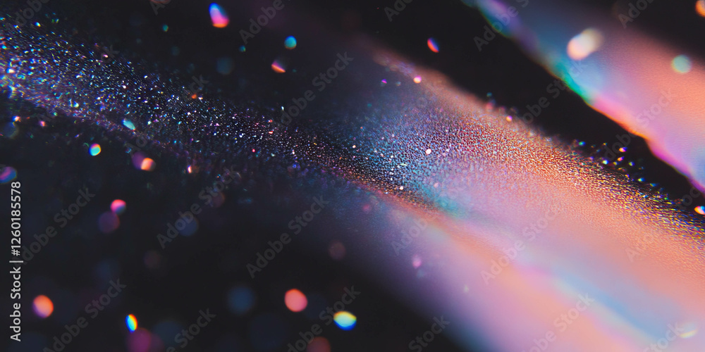 Poster Sparkling bokeh texture overlay with varied light spectrum on black background