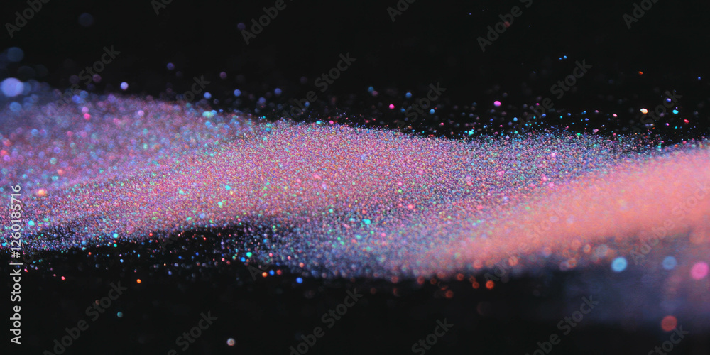 Poster Subtle bokeh texture with soft glow and delicate sparkle against a black background