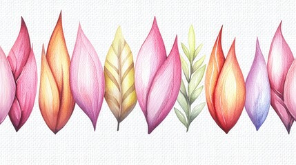 Watercolor Floral Border Design Vibrant Pink Orange Yellow Purple Leaves and Flowers