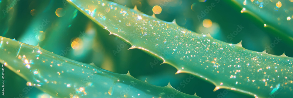 Poster translucent aloe gel showcases sparkling particles and light diffraction
