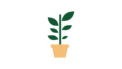 green plant in a pot, simple green plant illustration in a light brown pot