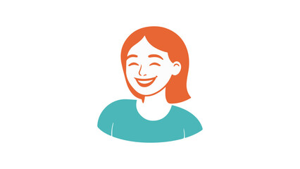 happy smiling girl/woman with orange hair and blue t-shirt