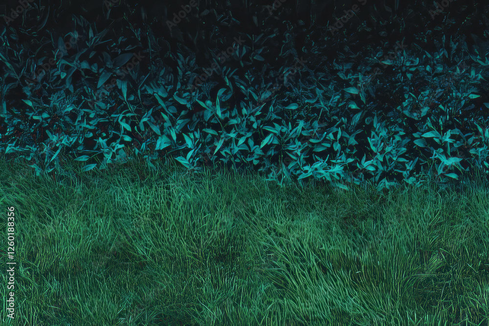 Poster Varied meadow texture with diverse grass height and subtle color changes against a dark background