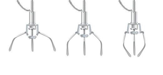 Gripper arm. Slot machine elevator machine for getting toys and prizes. Mechanical gripper tentacles. Vector