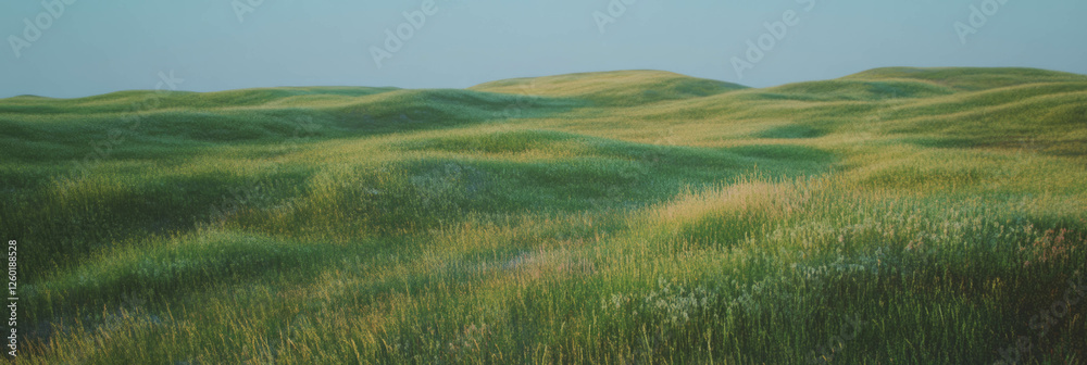 Poster varied meadow with unique grass heights and subtle color changes in natural landscape