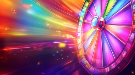 Colorful spinning wheel creates dynamic visual excitement in a lively gaming environment