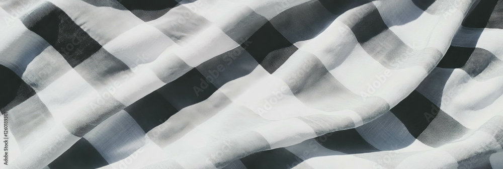 Poster white checkered tablecloth with textured squares under soft lighting in a cozy setting