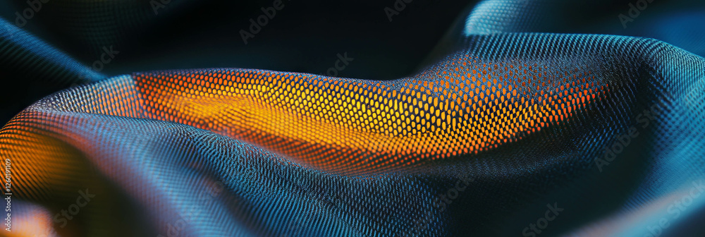 Poster textured display of woven ripstop nylon and anodized titanium with smooth granite accents