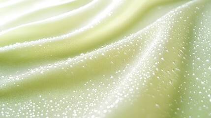 Abstract image of light green fabric with water droplets