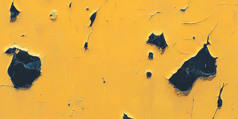 Chipped yellow gold wall texture showcasing dark grunge markings and detailed imperfections