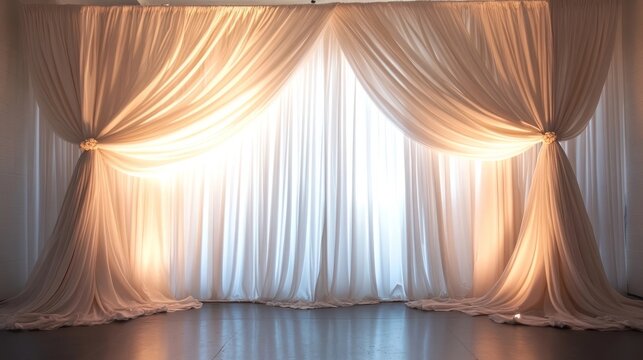 Elegant draped fabric setting in a well-lit event space for celebrations or gatherings