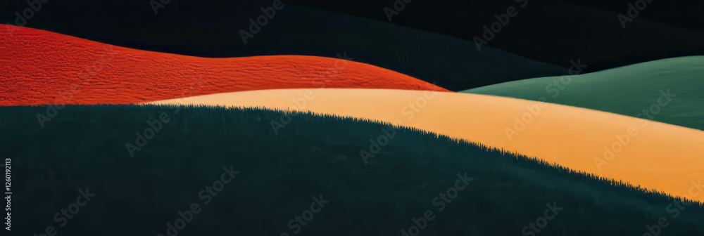 Poster Stylized fields with vibrant colors showcasing diverse crops and textures in a panoramic view