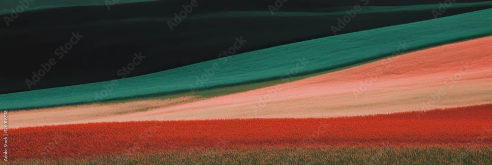 Poster Stylized fields featuring vibrant crops and unique textures in a banner design
