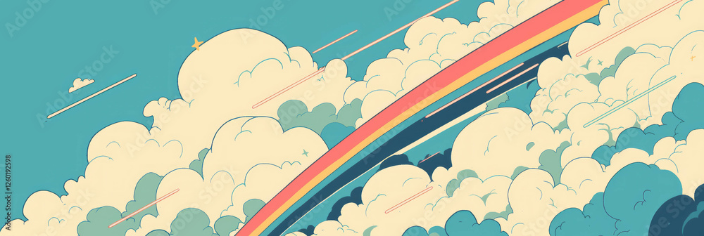 Aufkleber tiny rainbows appear in a bright sky after gentle rain and sunshine, creating a magical atmosphere