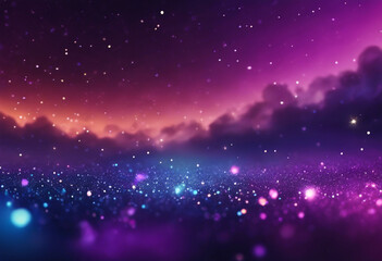 Cosmic-inspired gradient with deep purples, blues, and glowing star-like particles, high-resolution 