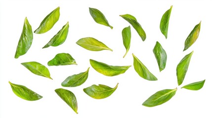 Fototapeta premium Collection of Fresh Green Leaves Isolated on a White Background for Natural and Botanical Themes