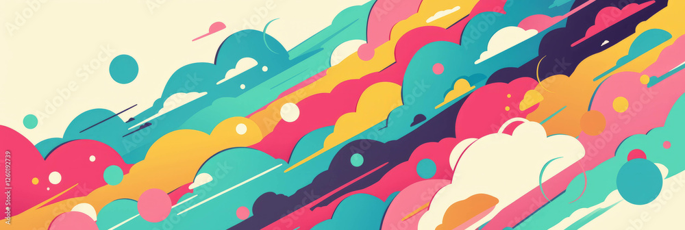 Poster colorful tiny rainbows create a whimsical background for a playful banner design