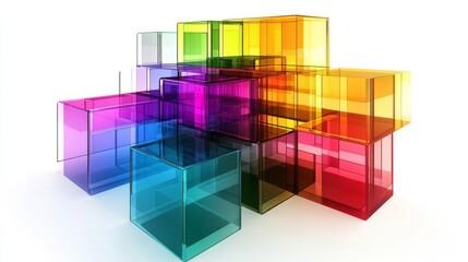 Obraz premium Colorful transparent cubes stacked together creating an abstract design in a bright light setting