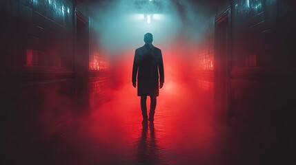 Fototapeta premium resurrection mysterious man walking in a foggy corridor conceptual image