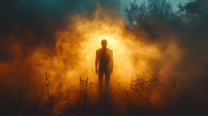 Obraz premium resurrection mysterious silhouette of a man in the dark with light