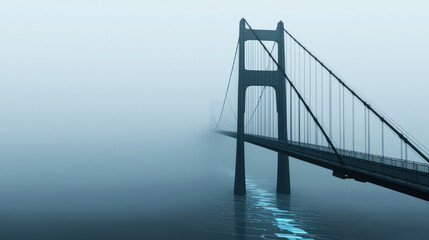 cold, foggy night with bridge shrouded in mist, where data flows like water