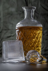 Design elements of The crystal decanter of whiskey, Glass Lid with Whiskey glass with reflection....
