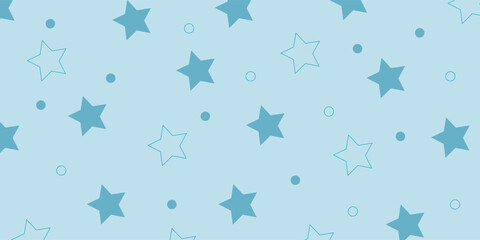 Seamless pattern with stars and polka dots. Cute, baby design for new boy. Pattern for nursery decor, for babies