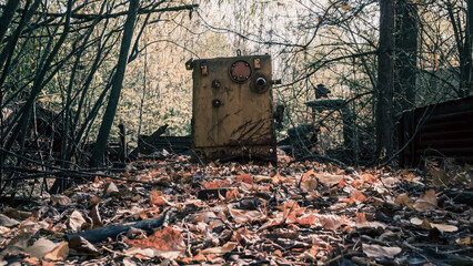 contaminated equipment dump in the Chernobyl forest